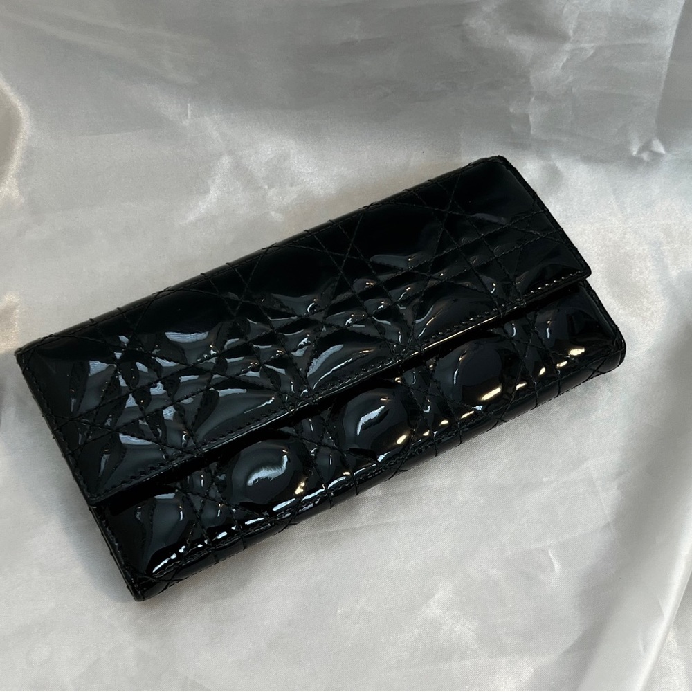 Dior Patent Cannage Lady Dior Long Wallet